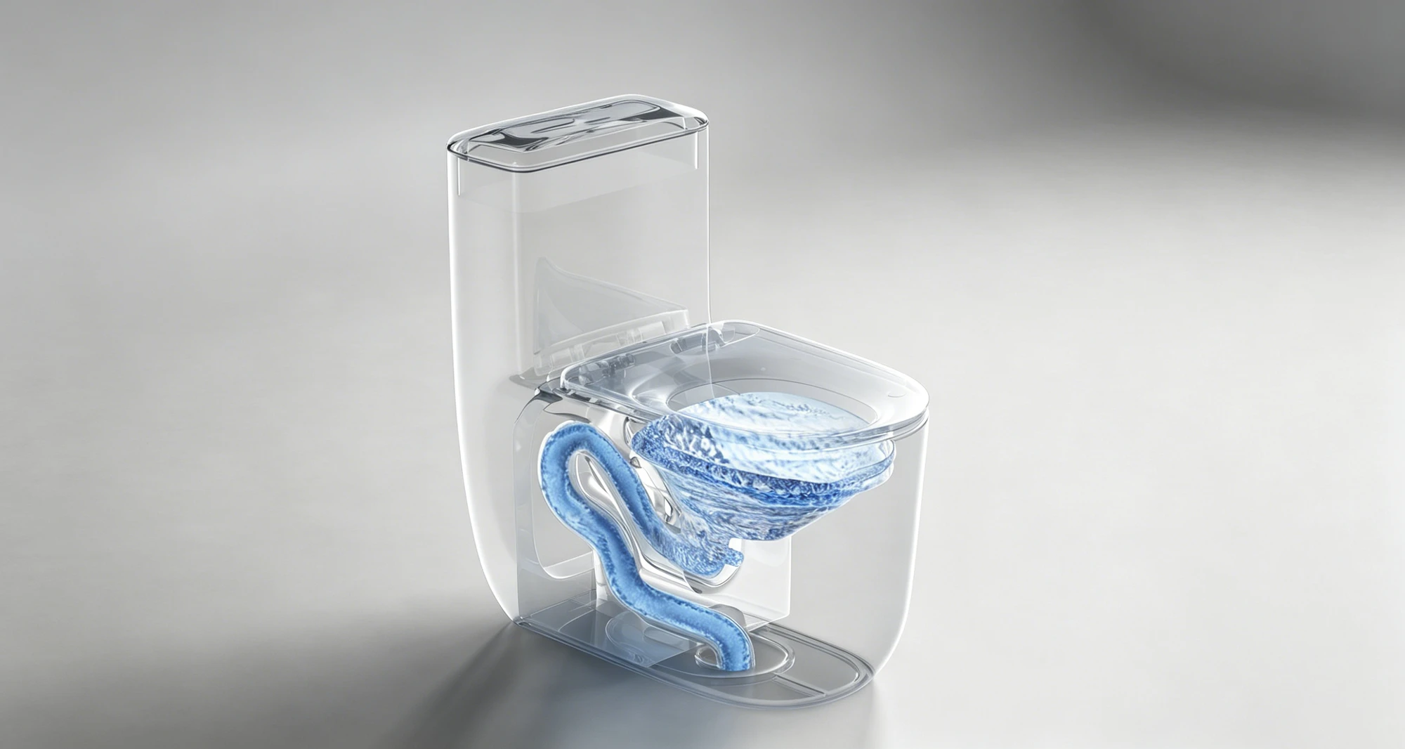 Transparent trapway structure with blue fluid simulation