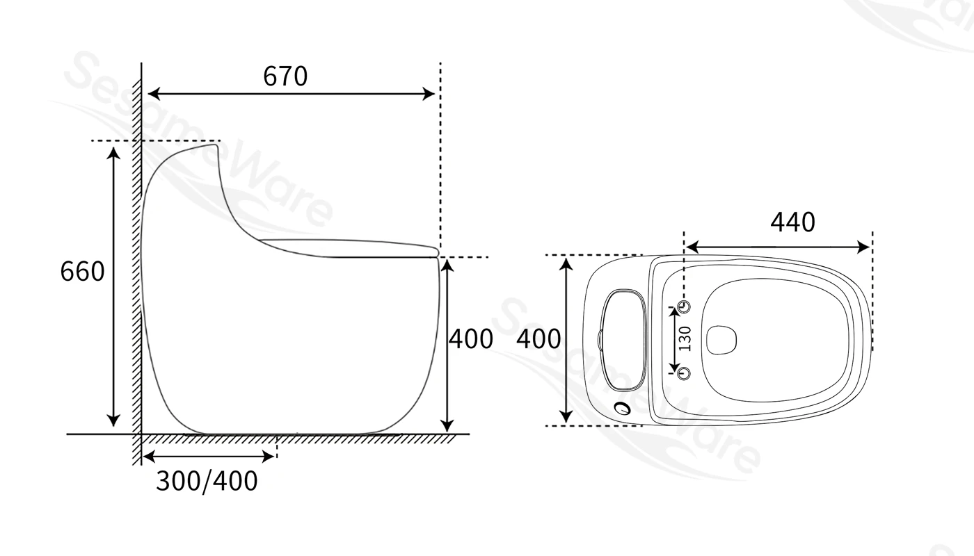 T1115-S siphonic one-piece toilet dimension diagram — Chaozhou Sesame factory